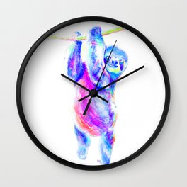 Colorful Sloth Art Wall Clock