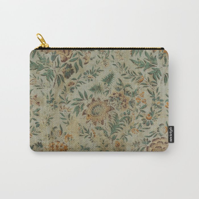 Distressed Antique Floral Chintz Pattern Carry-All Pouch
