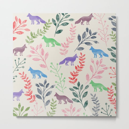 Watercolor Floral & Fox III Metal Print