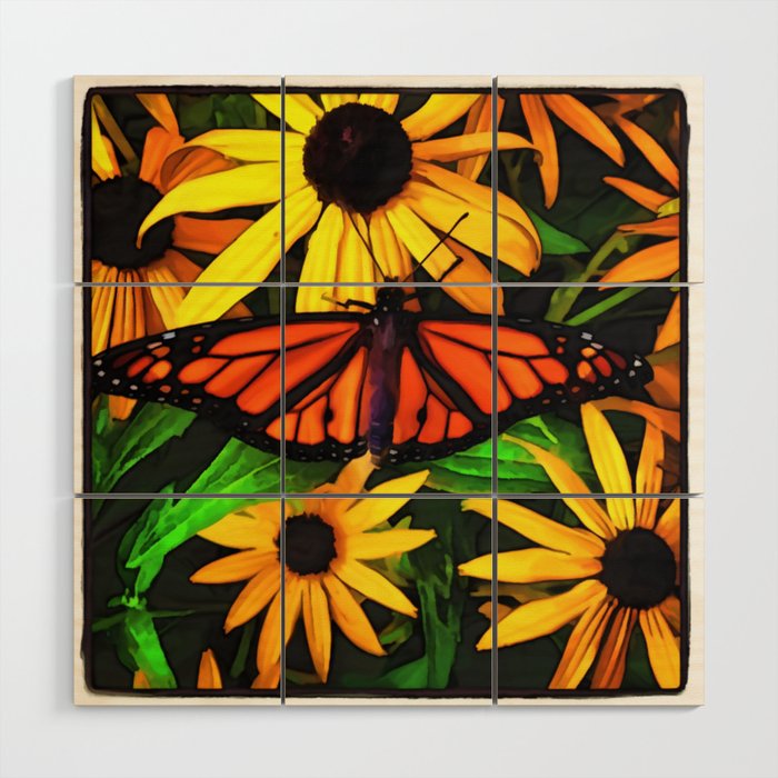 Beautiful Monarch Butterfly with Black Eyed Susans Wood Wall Art