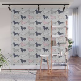 Doxie Love - Grey and Pink Wall Mural