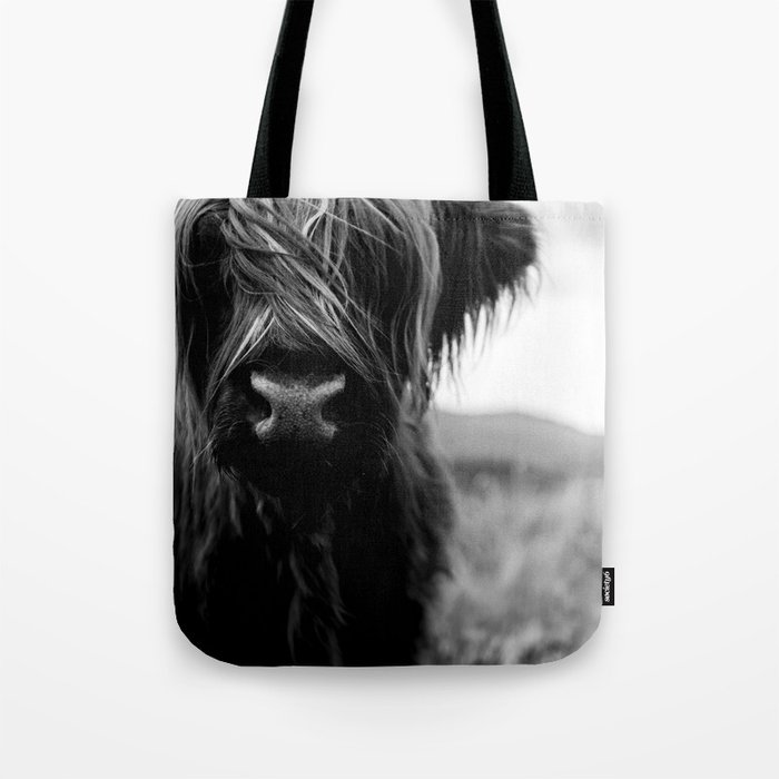 Scottish Highland Cattle - Black and White Animal Photography Tote Bag