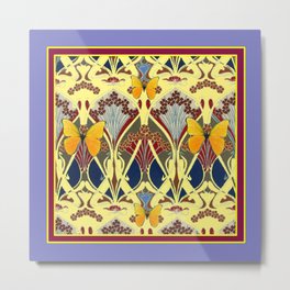 Decorative Yellow Art Nouveau Butterfly Maroon Designs Metal Print | Greyart, Vintageart, Noveauart, Vintage, Butterflies, Watercolor, Abstract, Butterflygarden, Yellowart, Painting 