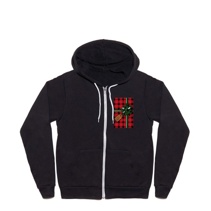 Red Christmas gift wrap with tag Full Zip Hoodie