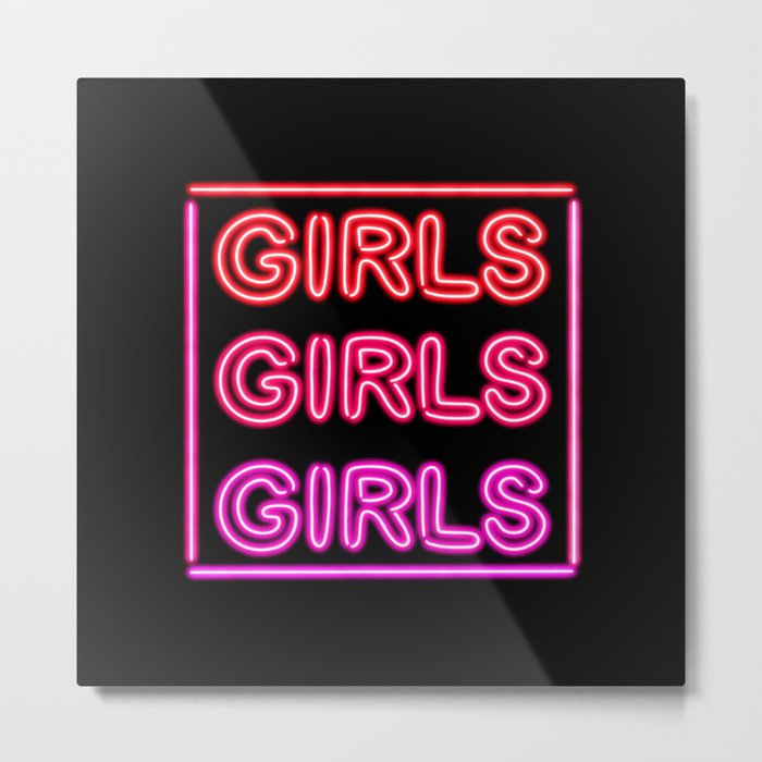 Girls Pink Neon Sign Metal Print