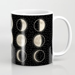 shiny moon phases on black / with stars Coffee Mug