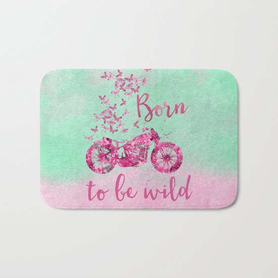 Artsy colorful flower power motorcycle Bath Mat