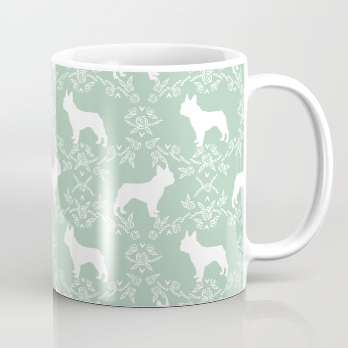 French Bulldog floral minimal mint and white pet silhouette frenchie pattern Coffee Mug
