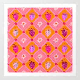 EttaVee Strawberry Pink Checkered  Art Print