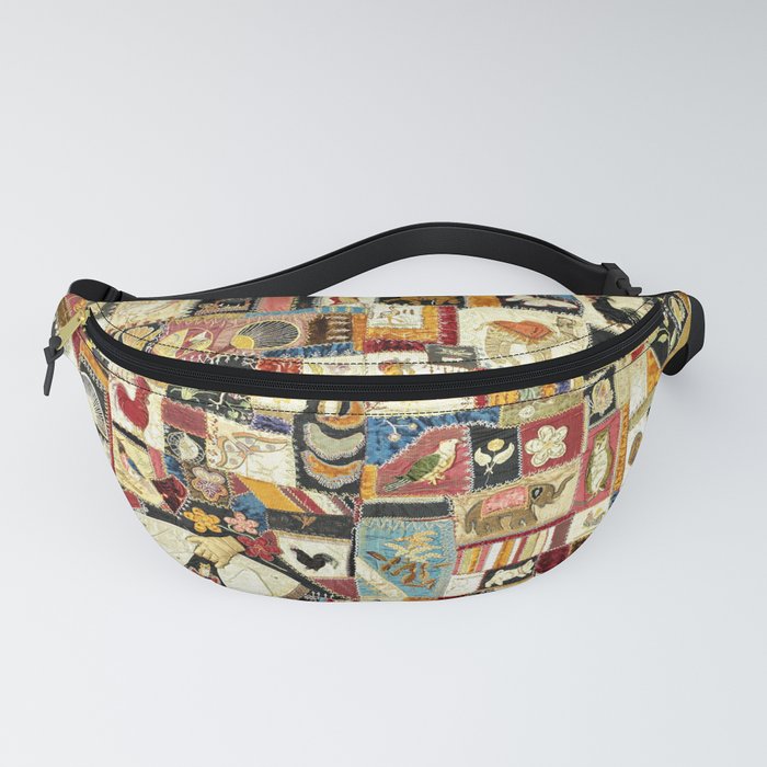 Vintage Multicolor Crazy Quilt with Animals Fanny Pack