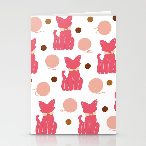 Cat Pattern Pink on White Stationery Cards