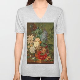 Albertus Jonas Brandt "Flowers in a Terra Cotta Vase" V Neck T Shirt