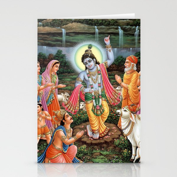 Krishna Lifting Mount Govardhan Stationery Cards