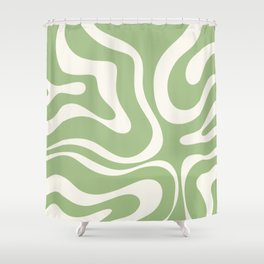 Modern Liquid Swirl Abstract Pattern in Light Sage Green and Cream Shower Curtain | Pattern, Kierkegaarddesign, Contemporary, Cool, Trippy, Trendy, Digital, Abstract, Modern, 70S 