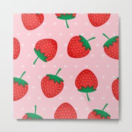 Pink Summer Strawberries  Metal Print
