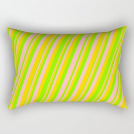 [ Thumbnail: Light Pink, Yellow & Chartreuse Colored Lines Pattern Rectangular Pillow ]