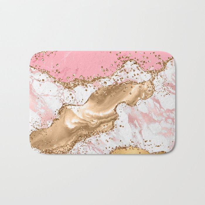 Pink And Gold Marble Ocean Waves Landscapes  Bath Mat