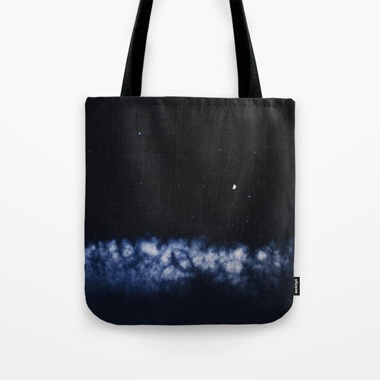 Contrail moon on a night sky Tote Bag