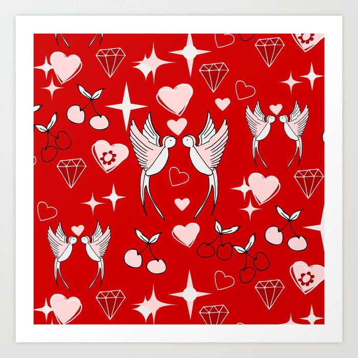 Kitsch Valentine red Art Print