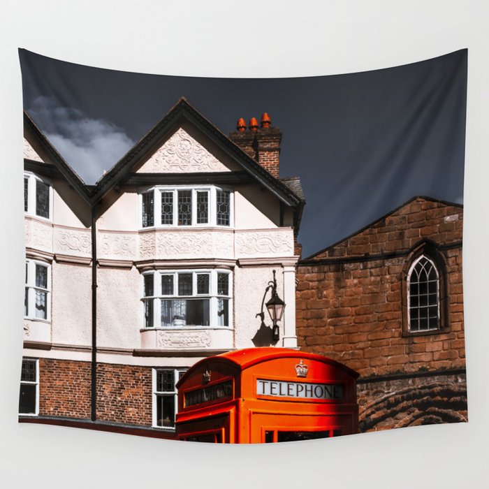 Great Britain Photography - Phonebooth By Some White British Houses Wall Tapestry