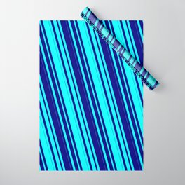 [ Thumbnail: Cyan & Blue Colored Lined Pattern Wrapping Paper ]