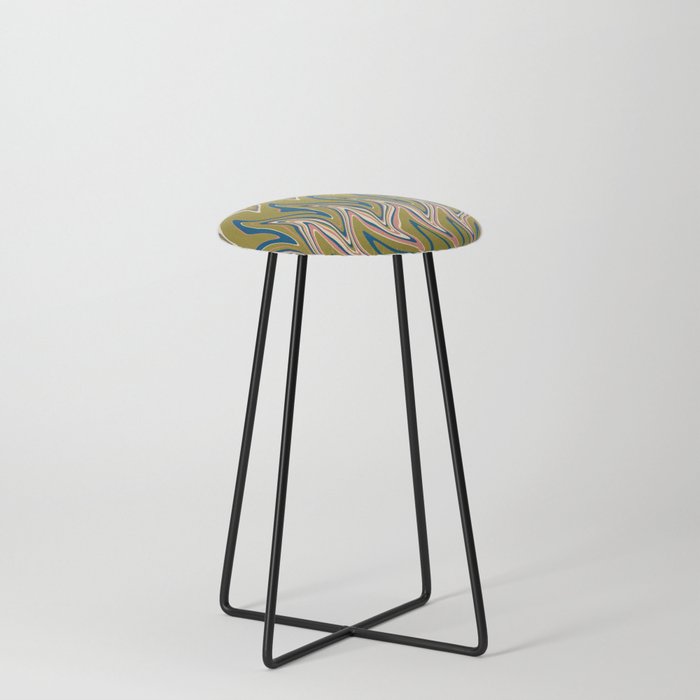 Warped - Blue, Olive Green, Pink and Cream Counter Stool