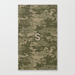 Personalized S Letter on Green Military Camouflage Army Design, Veterans Day Gift / Valentine Gift / Military Anniversary Gift / Army Birthday Gift  Canvas Print