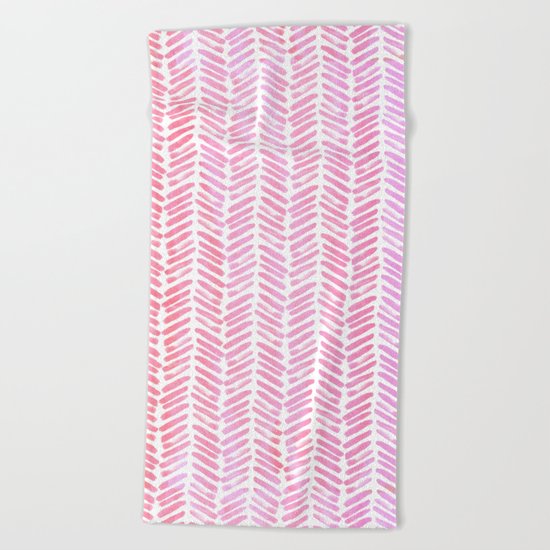 Handpainted Chevron pattern-small- pink watercolor on white Beach Towel