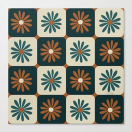 Checkered Daisies – Teal & Cream Canvas Print