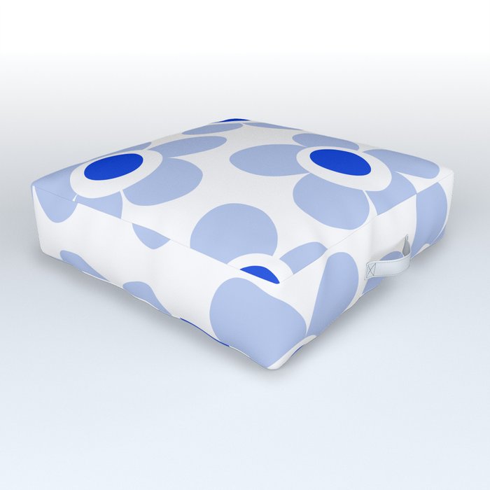 Light Blue Maisie Flowers Cheerful Floral Pattern on White Outdoor Floor Cushion