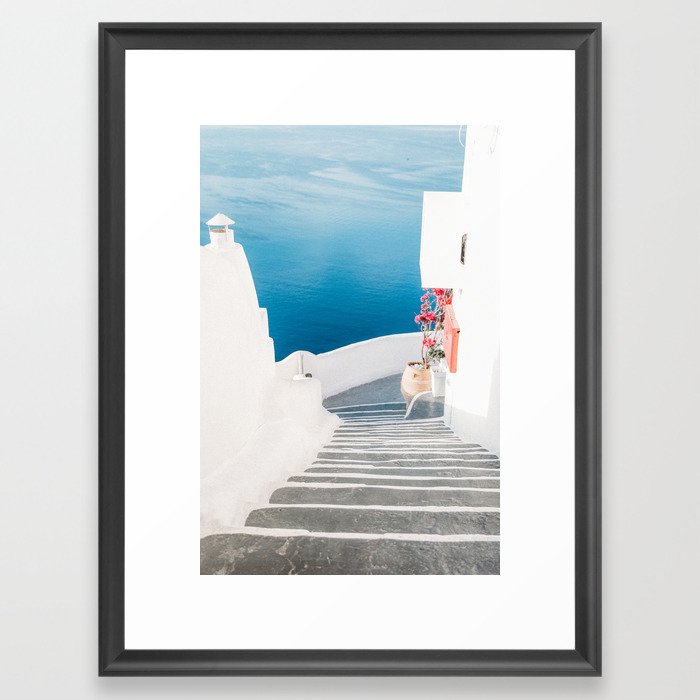 White and Blue in Santorini Greece Framed Art Print