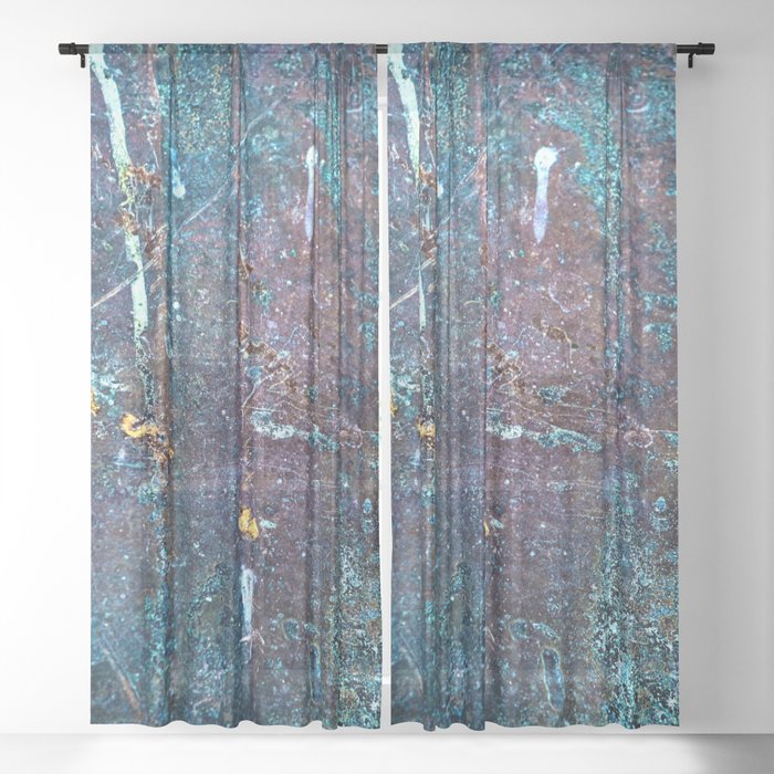 Abstract Cobalt Blue Rusty Metal Weathered Texture Sheer Curtain