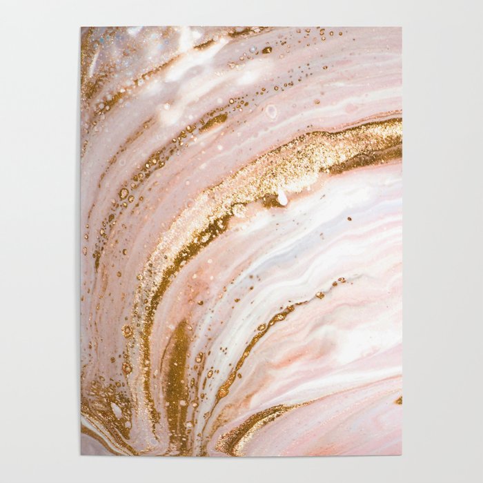 Blush Pink And Gold Liquid Color  Poster