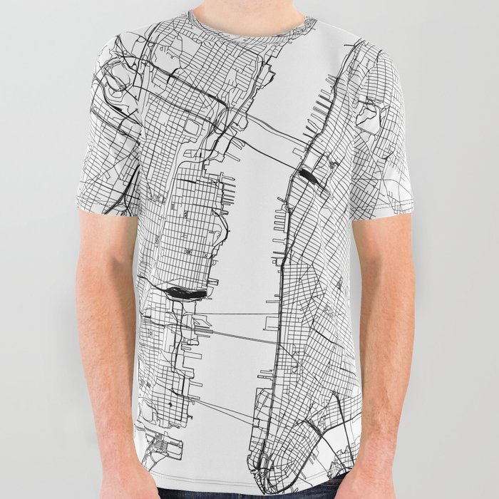New York City White Map All Over Graphic Tee