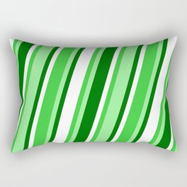 [ Thumbnail: Lime Green, Light Green, Dark Green, and White Colored Pattern of Stripes Rectangular Pillow ]