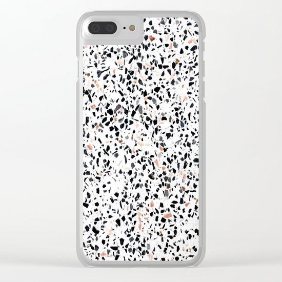 Terrazzo Stone Pattern Black and Orange Peach Clear iPhone Case