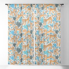 Happy Valentine Tigers in Blue Sheer Curtain