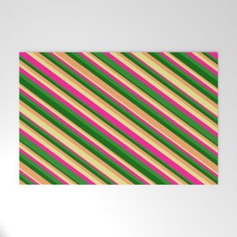 [ Thumbnail: Dark Green, Brown, Tan, Deep Pink, and Forest Green Colored Lines/Stripes Pattern Welcome Mat ]