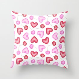 Coquette Hearts and Cherries Throw Pillow