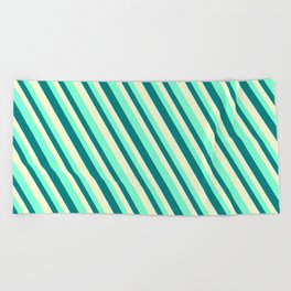 [ Thumbnail: Aquamarine, Teal & Light Yellow Colored Stripes/Lines Pattern Beach Towel ]