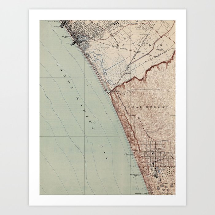 Vintage Map of Venice Beach California (1923) Art Print by BravuraMedia