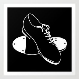 Tap shoes - white line on black background  Art Print