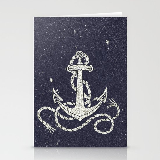 Navy Blue Nautical White Anchor for Sailor Texture Stationery Cards