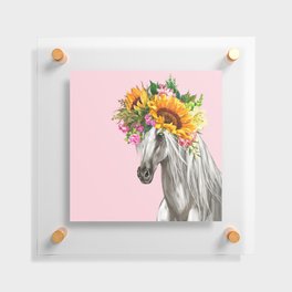 Sunflower Crown White Horse in Pink Floating Acrylic Print