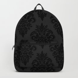 Classic Black Dark Grey Damask Pattern Backpack | Pattern, Retro, Classic, Graphicdesign, Grey, Gray, Victorian, Background, Abstract, 1920S 