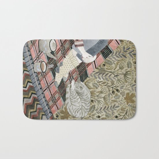 Autumn picnic with my cat Bath Mat