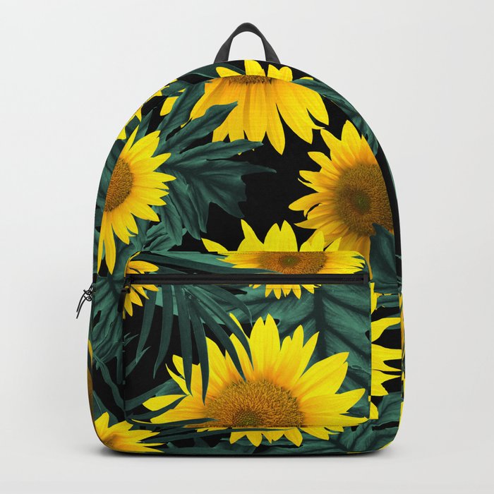 Tropical Sunflower Jungle Night Leaves Pattern #1 #tropical #decor #art #society6 Backpack
