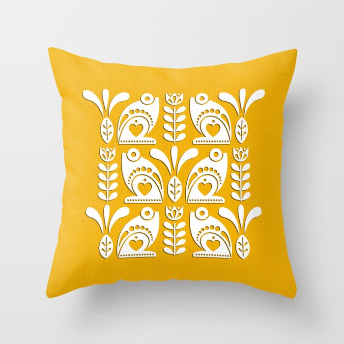 Scandi Frogs - Paper Cut _ Bg Corn Yellow Throw Pillow