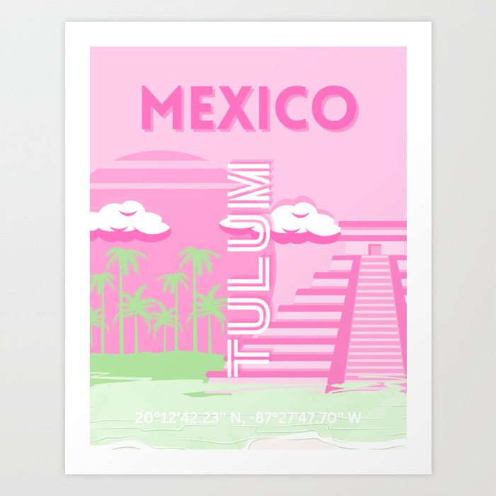 Tulum, Mexico, Travel Art, Preppy Art, Pink Art Print