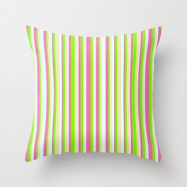 [ Thumbnail: Green, Pale Goldenrod, Light Cyan, and Hot Pink Colored Lined/Striped Pattern Throw Pillow ]
